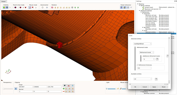 Defining refinement level via CF-MESH+ graphical interface